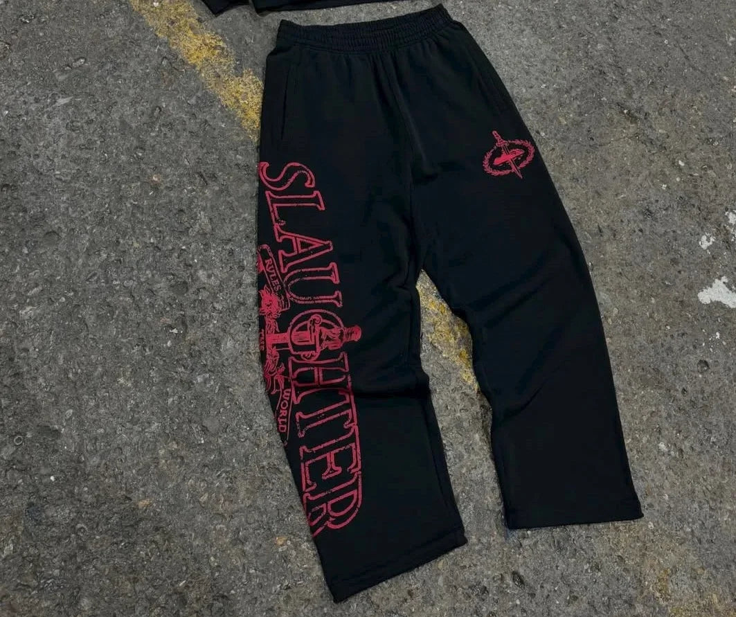 Y2KHip-Hop High Street Trendy Streetwear Sport-Set Retro Harajuku Reißverschluss Hoodie Gothic Punk Letter Print Lässige LooseSweatpants