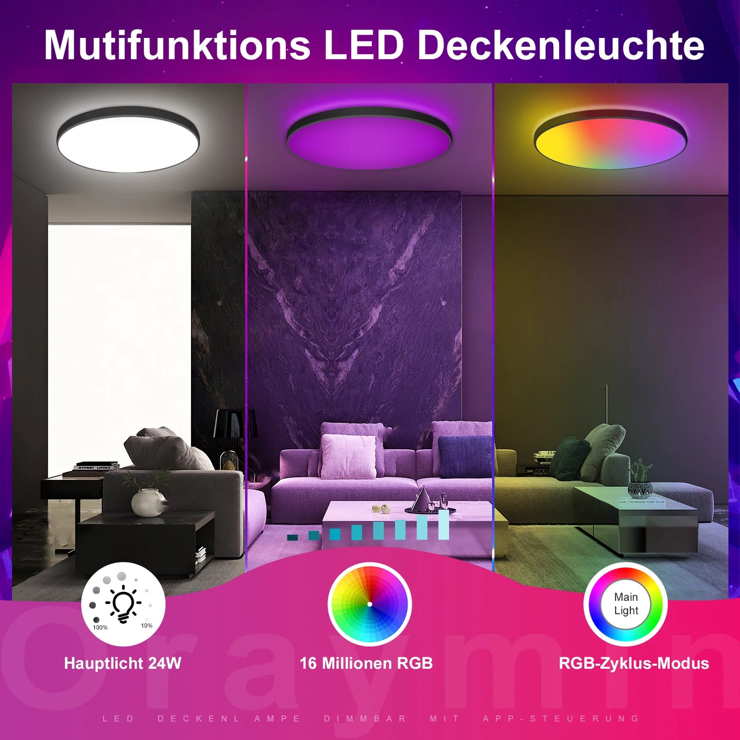 smart RGB LED Deckenlampe mit Fernbedienung App gesteuert