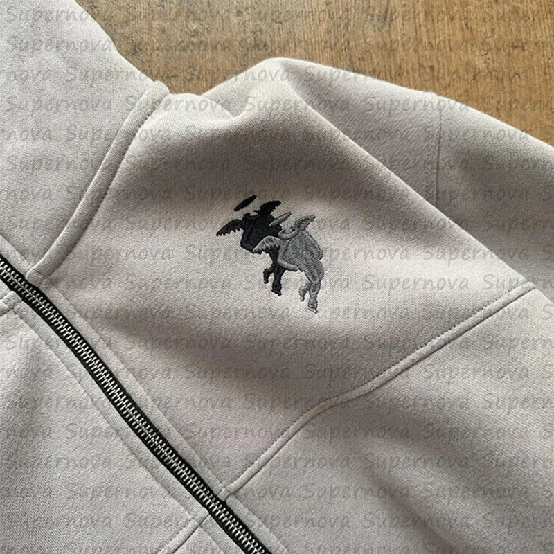 Herrenbekleidung Zip Up Hoodie Vintage Casual Muster Übergröße Hip Hop Punk Streetwear Kleidung neu in Hoodies & Sweatshirts