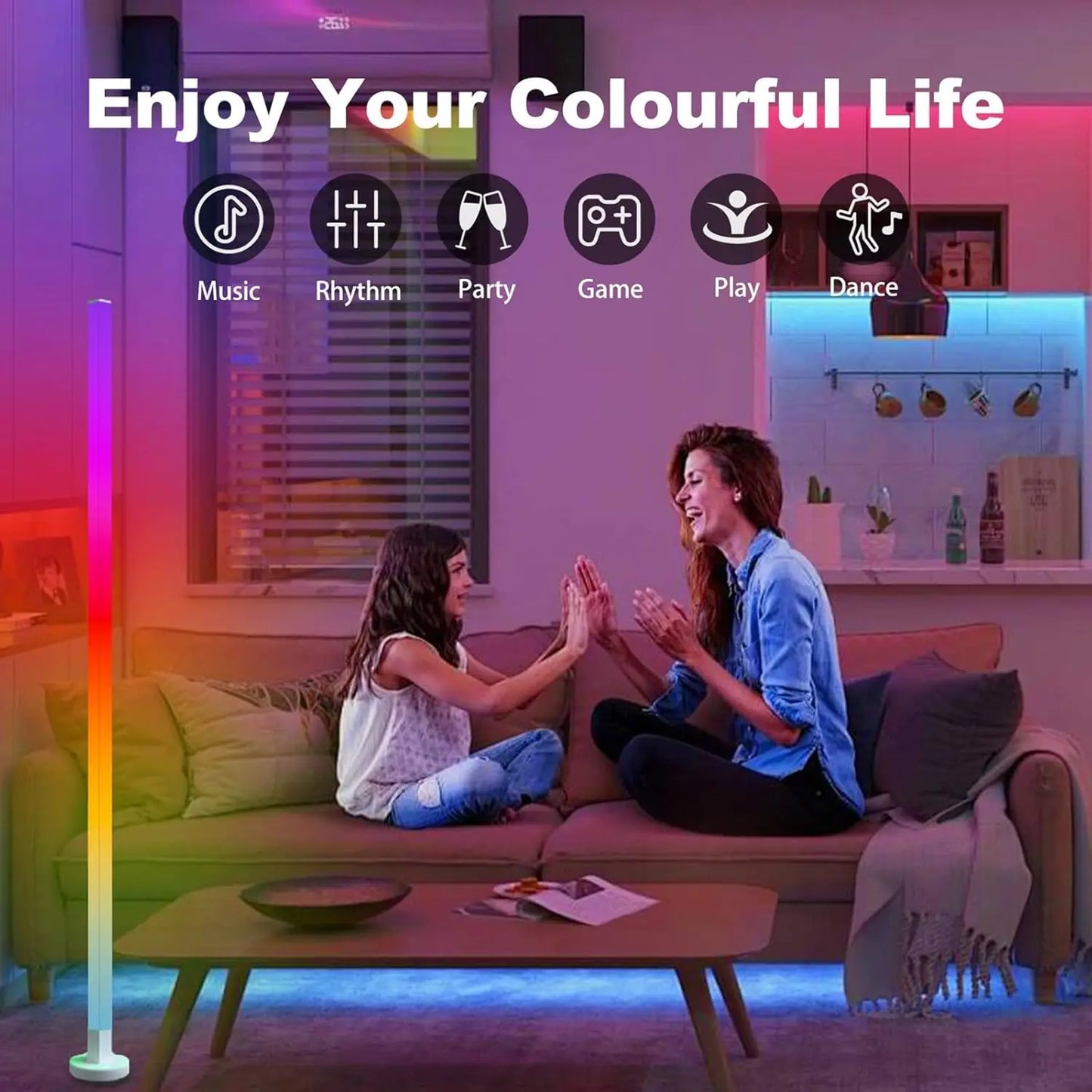 RGB LED Stehlampe mit Fernbedienung & Timer Dimmbar, Mehrfarbig, für Wohnzimmer & Schlafzimmer