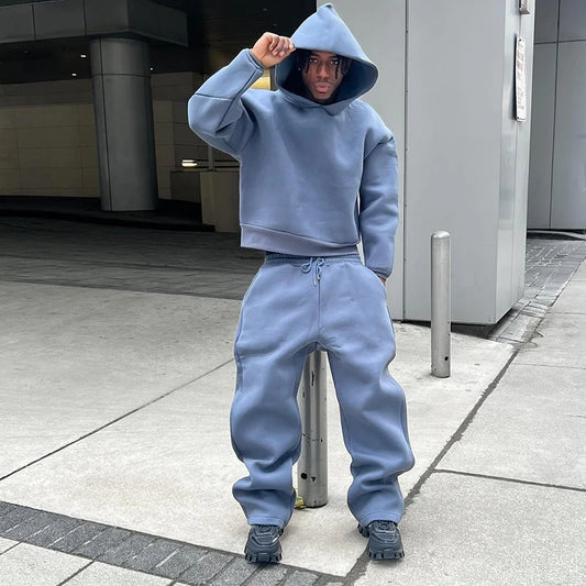 Männlichen Herbst Neue 2 Stück Set Casual Solide Paar der Mit Kapuze Sweatshirt Lose Jogginghose Jogging Sweatshirt Hosen Outfits Anzüge