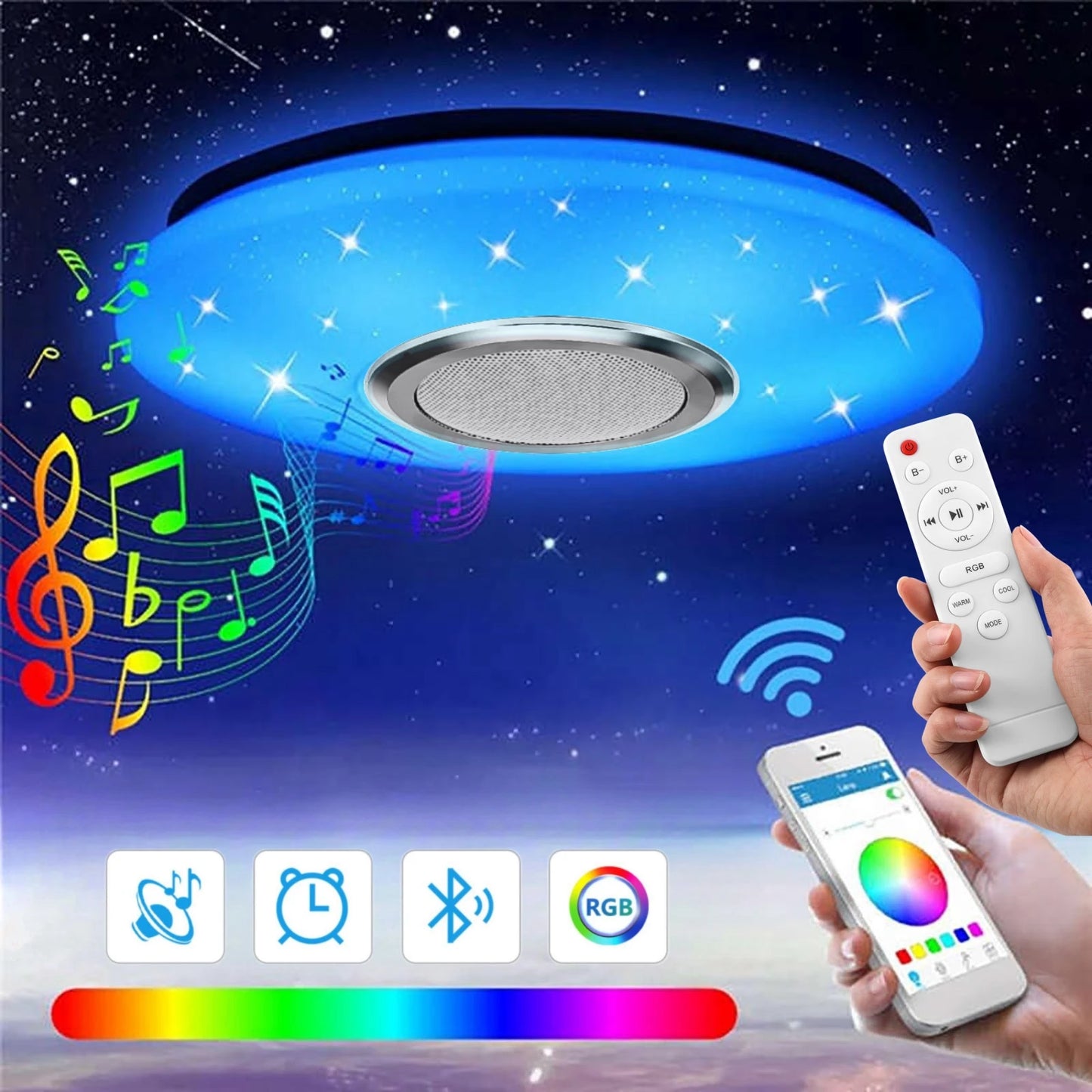 RGB LED Deckenlampe mit Bluetooth Lautsprache smart Steuerung per App & Fernbedingung 36w/ 220v/ für Wohnzimmer & Schlafzimmer