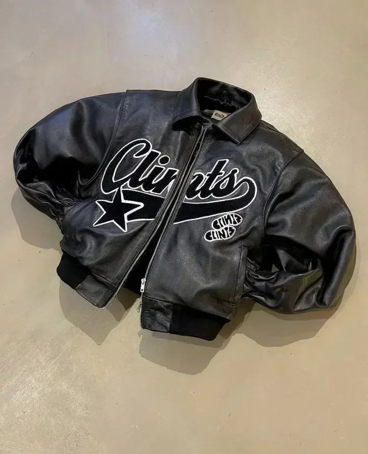 Amerikanische Retro-Lederjacke Y2Kcoats Herren Damen Hip Hop Retro Stickerei Übergroße Jacke Lässige Reißverschluss Motorradkleidung