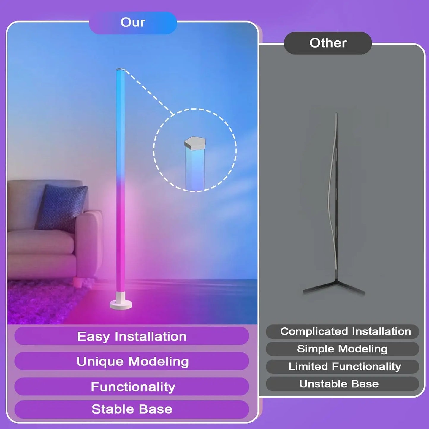 RGB LED Stehlampe mit Fernbedienung & Timer Dimmbar, Mehrfarbig, für Wohnzimmer & Schlafzimmer