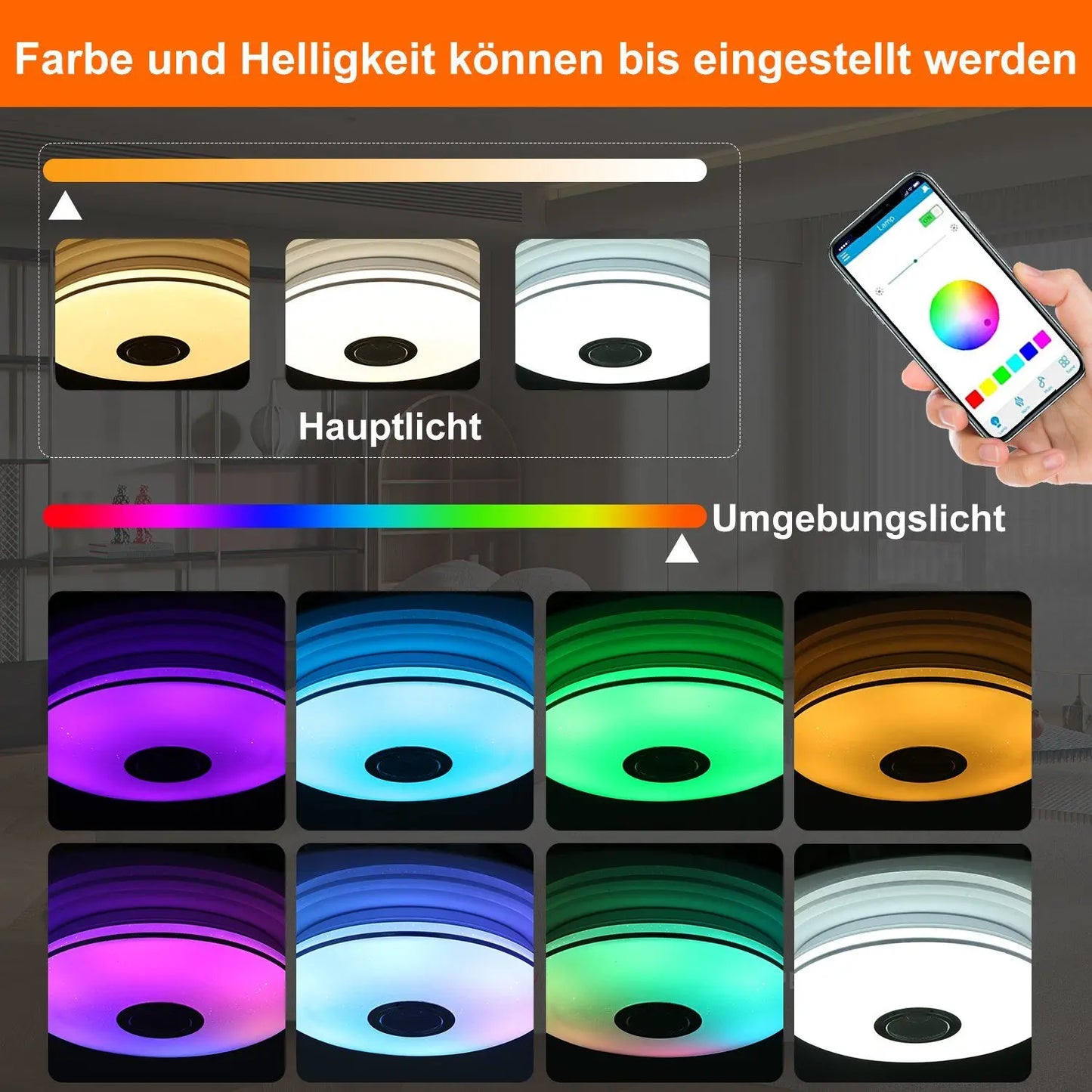RGB LED Deckenlampe mit Bluetooth Lautsprache smart Steuerung per App & Fernbedingung 36w/ 220v/ für Wohnzimmer & Schlafzimmer