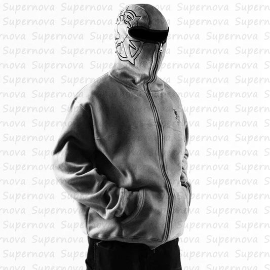 Herrenbekleidung Zip Up Hoodie Vintage Casual Muster Übergröße Hip Hop Punk Streetwear Kleidung neu in Hoodies & Sweatshirts