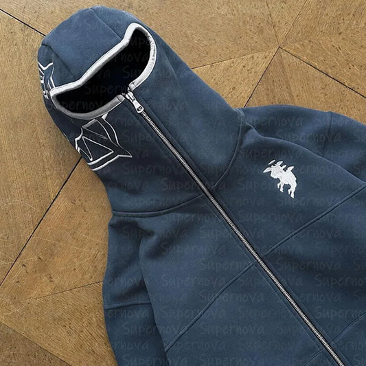 Herrenbekleidung Zip Up Hoodie Vintage Casual Muster Übergröße Hip Hop Punk Streetwear Kleidung neu in Hoodies & Sweatshirts