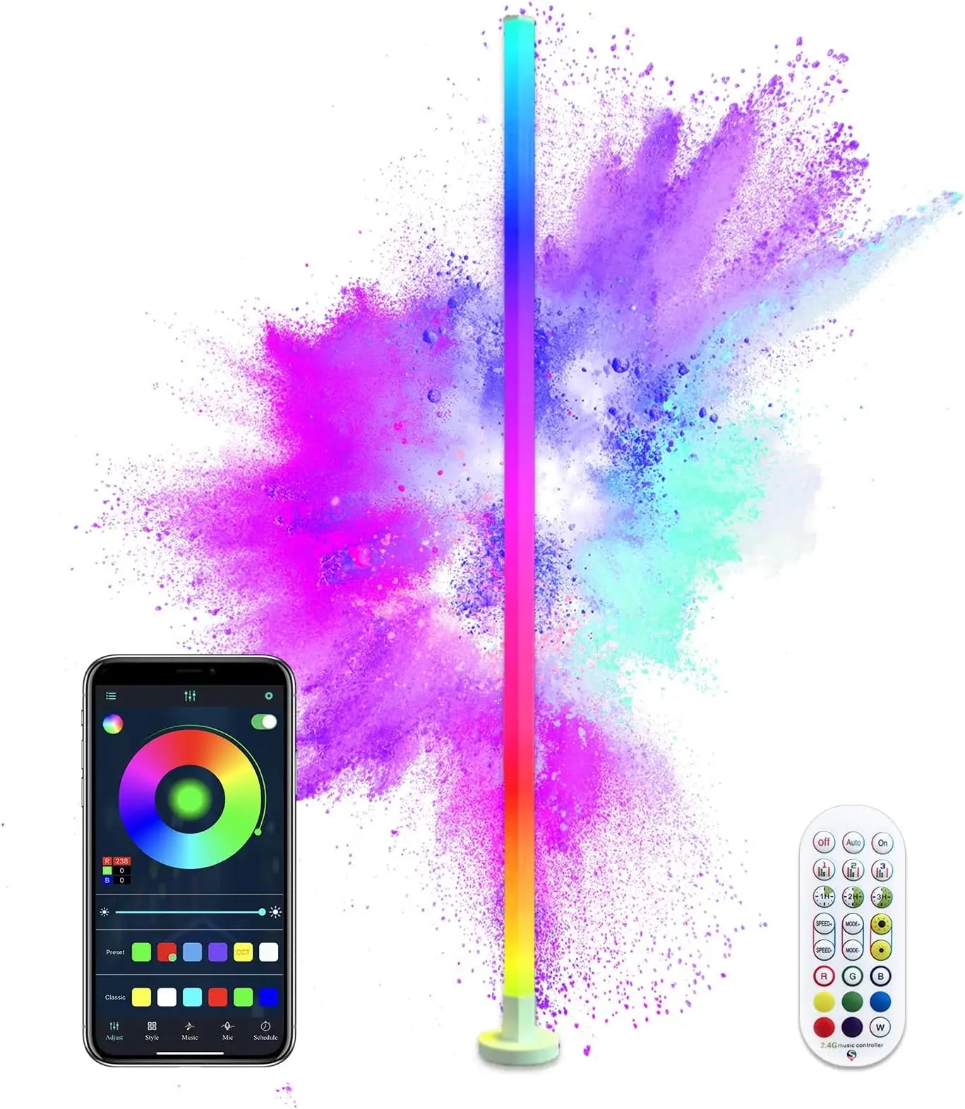 RGB LED Stehlampe mit Fernbedienung & Timer Dimmbar, Mehrfarbig, für Wohnzimmer & Schlafzimmer